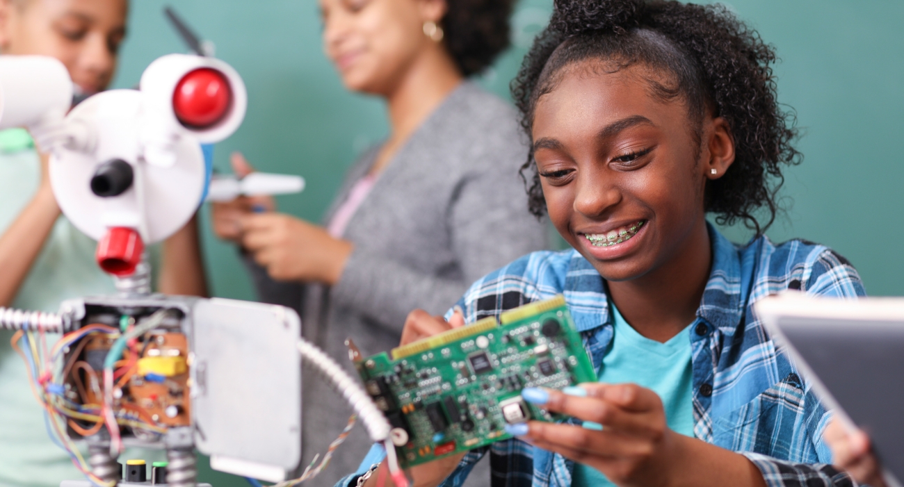 student working in science and technology